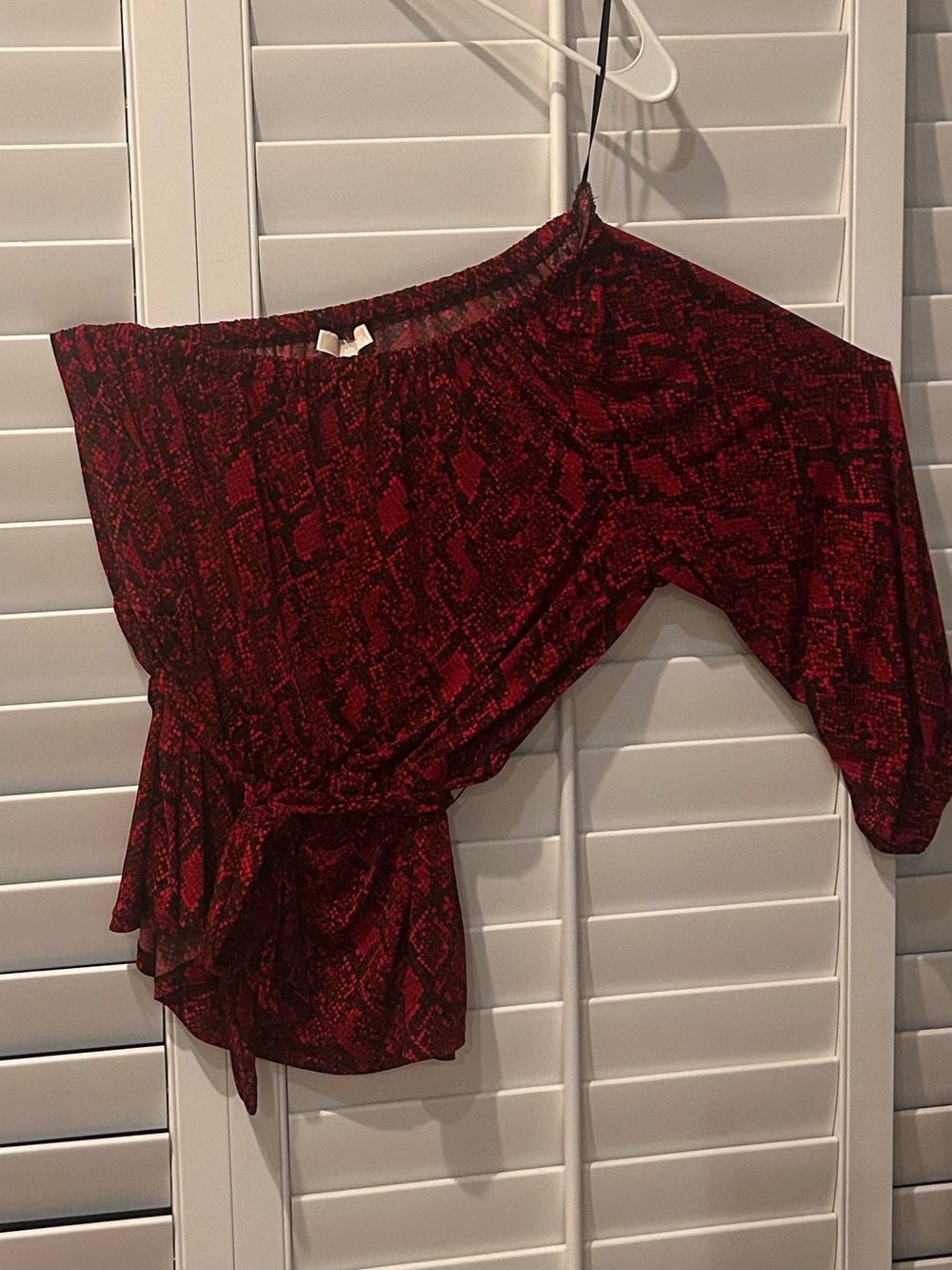 Michael Kors Red Snake-Print One-Shoulder Tunic Top